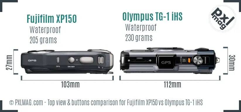 Fujifilm XP150 vs Olympus TG-1 iHS top view buttons comparison
