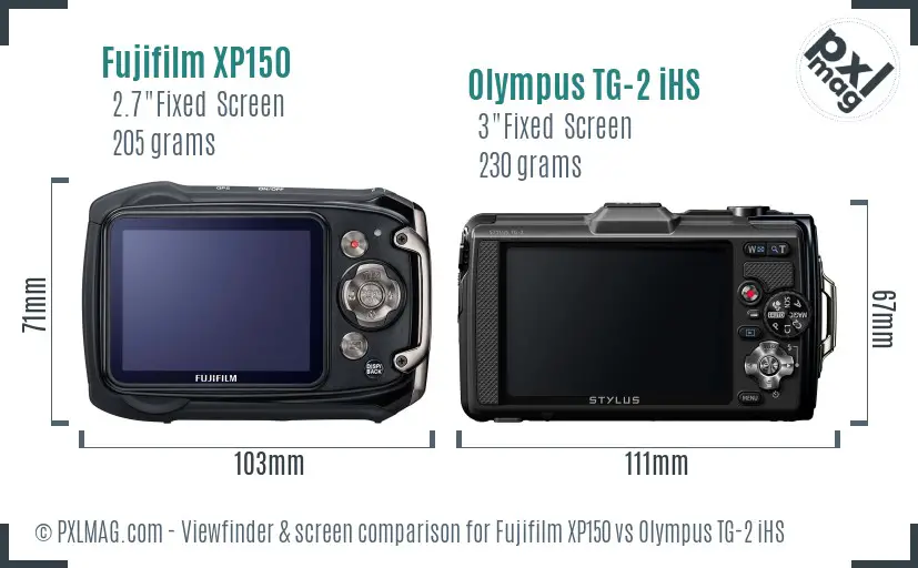 Fujifilm XP150 vs Olympus TG-2 iHS Screen and Viewfinder comparison