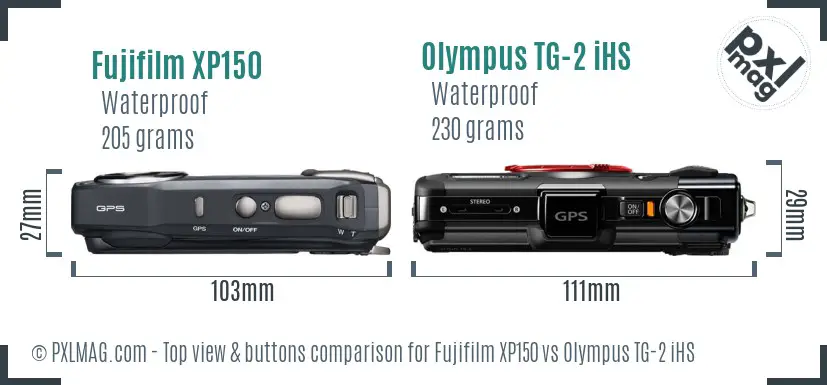 Fujifilm XP150 vs Olympus TG-2 iHS top view buttons comparison