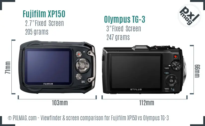 Fujifilm XP150 vs Olympus TG-3 Screen and Viewfinder comparison