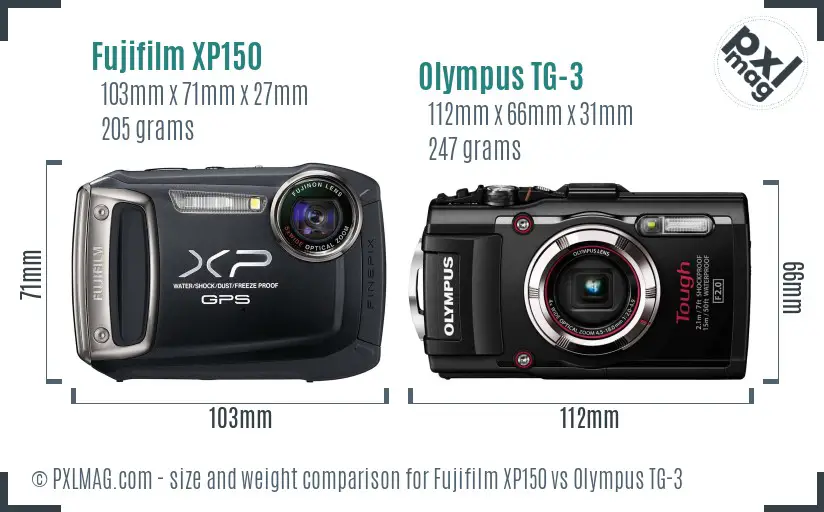 Fujifilm XP150 vs Olympus TG-3 size comparison