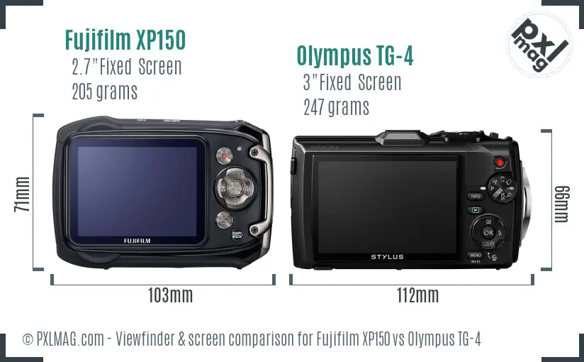 Fujifilm XP150 vs Olympus TG-4 Screen and Viewfinder comparison