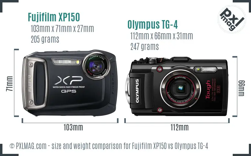 Fujifilm XP150 vs Olympus TG-4 size comparison