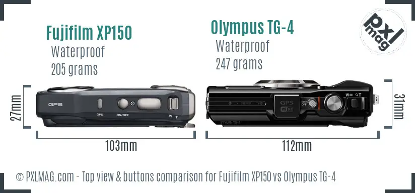 Fujifilm XP150 vs Olympus TG-4 top view buttons comparison