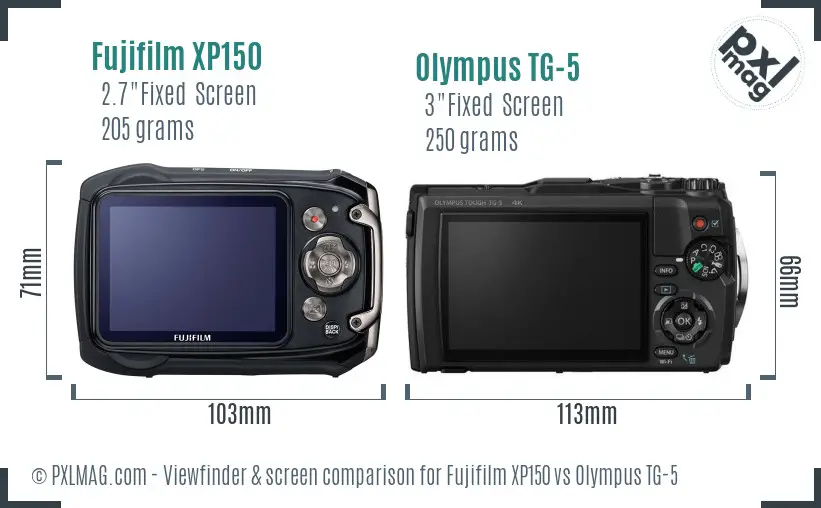 Fujifilm XP150 vs Olympus TG-5 Screen and Viewfinder comparison