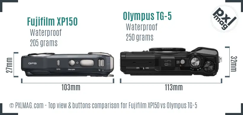 Fujifilm XP150 vs Olympus TG-5 top view buttons comparison