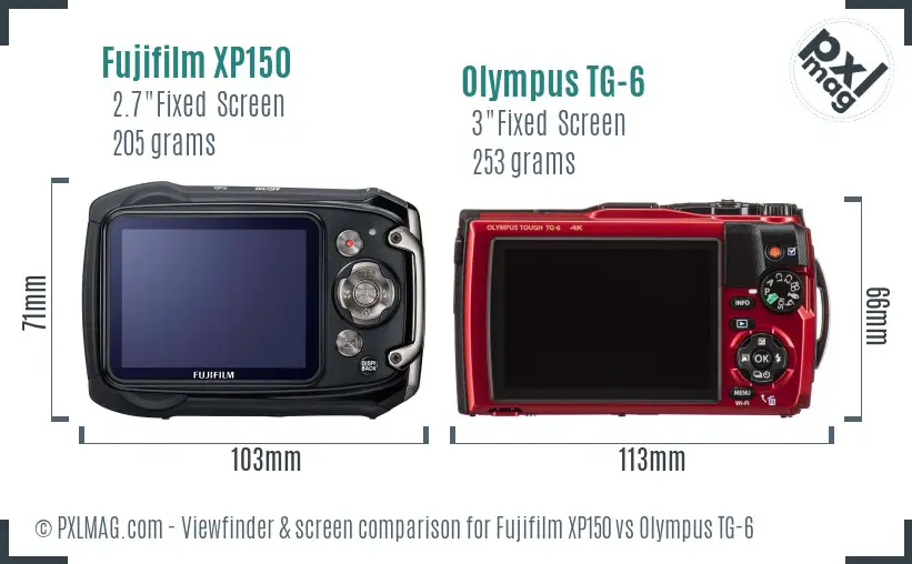 Fujifilm XP150 vs Olympus TG-6 Screen and Viewfinder comparison