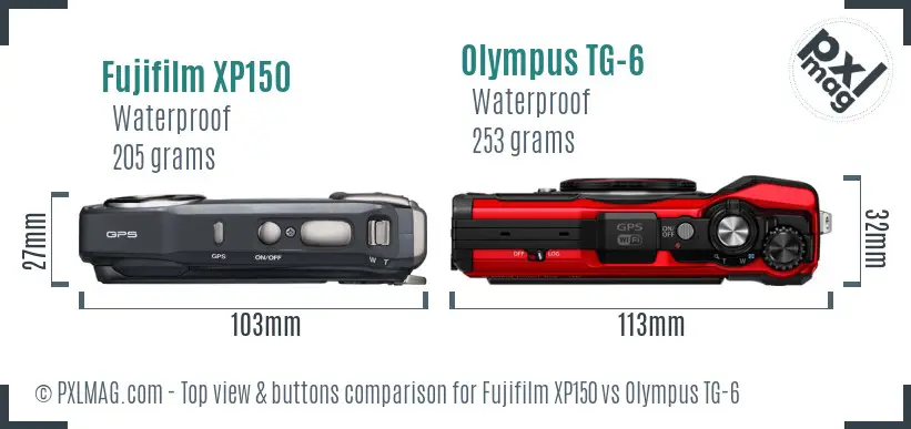 Fujifilm XP150 vs Olympus TG-6 top view buttons comparison