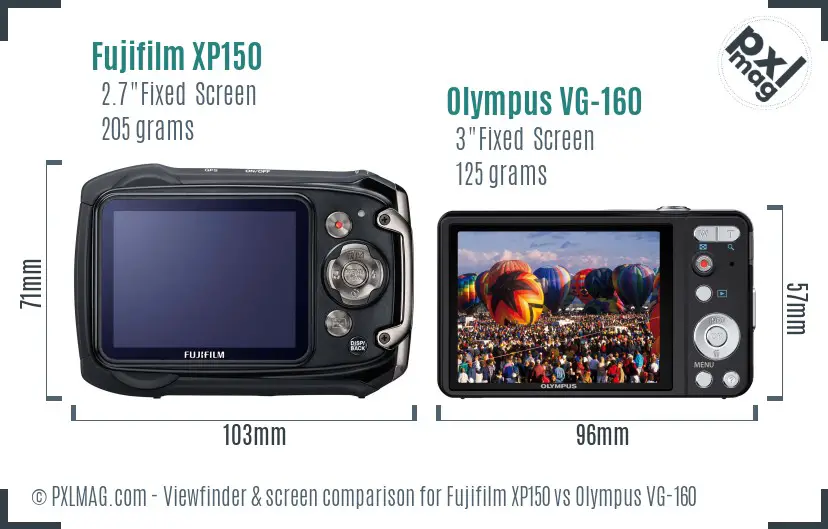Fujifilm XP150 vs Olympus VG-160 Screen and Viewfinder comparison
