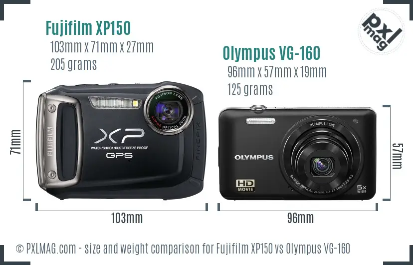 Fujifilm XP150 vs Olympus VG-160 size comparison