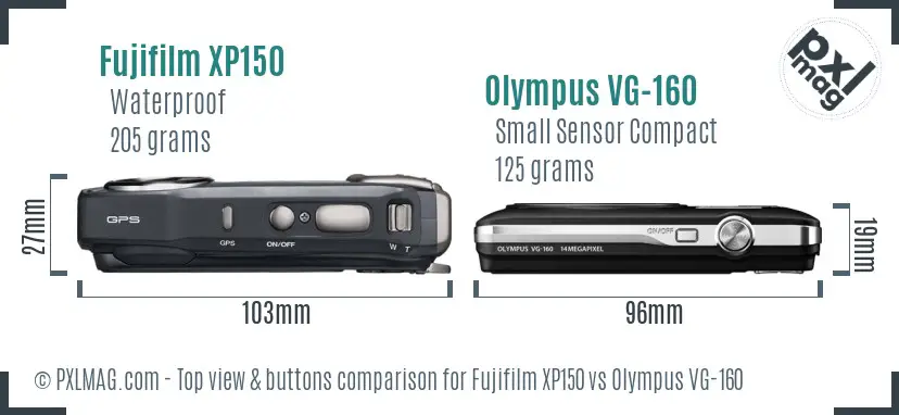 Fujifilm XP150 vs Olympus VG-160 top view buttons comparison