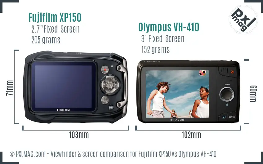 Fujifilm XP150 vs Olympus VH-410 Screen and Viewfinder comparison