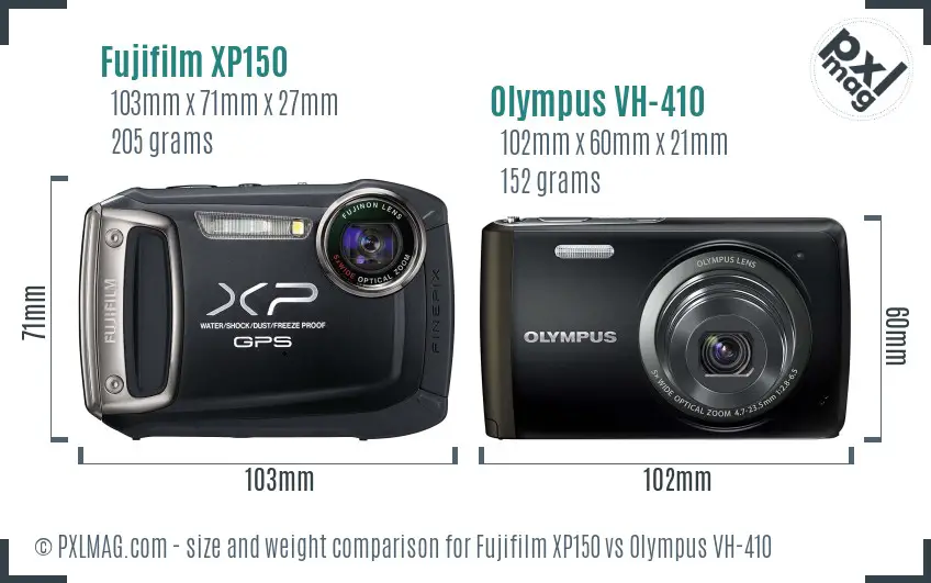 Fujifilm XP150 vs Olympus VH-410 size comparison