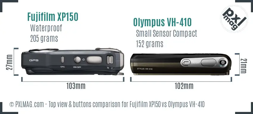 Fujifilm XP150 vs Olympus VH-410 top view buttons comparison