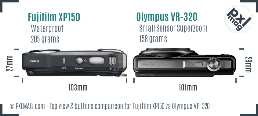 Fujifilm XP150 vs Olympus VR-320 top view buttons comparison