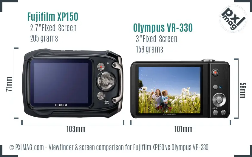 Fujifilm XP150 vs Olympus VR-330 Screen and Viewfinder comparison