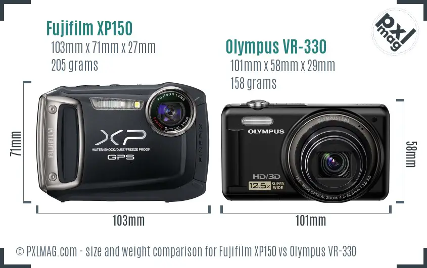 Fujifilm XP150 vs Olympus VR-330 size comparison