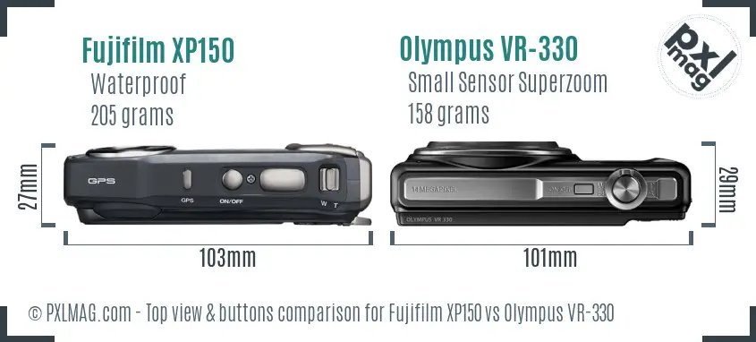 Fujifilm XP150 vs Olympus VR-330 top view buttons comparison