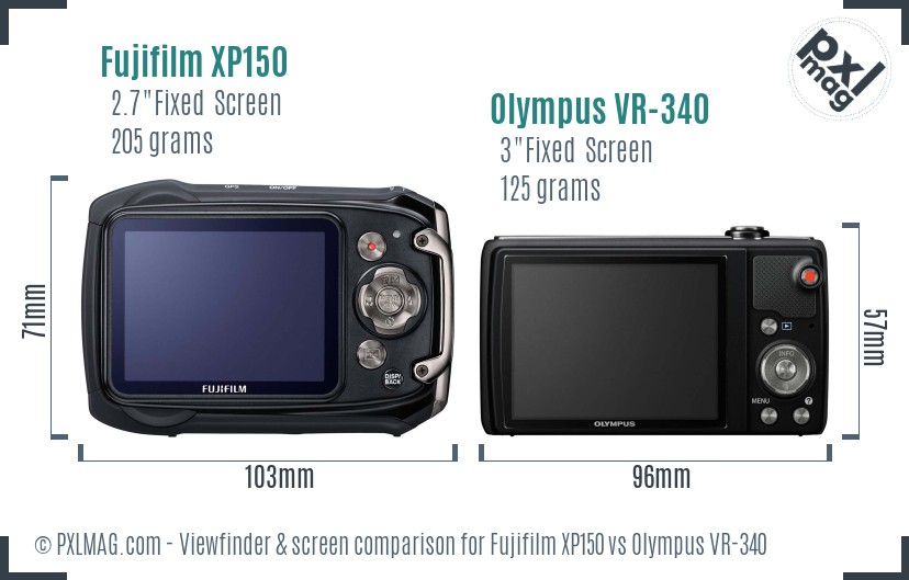 Fujifilm XP150 vs Olympus VR-340 Screen and Viewfinder comparison