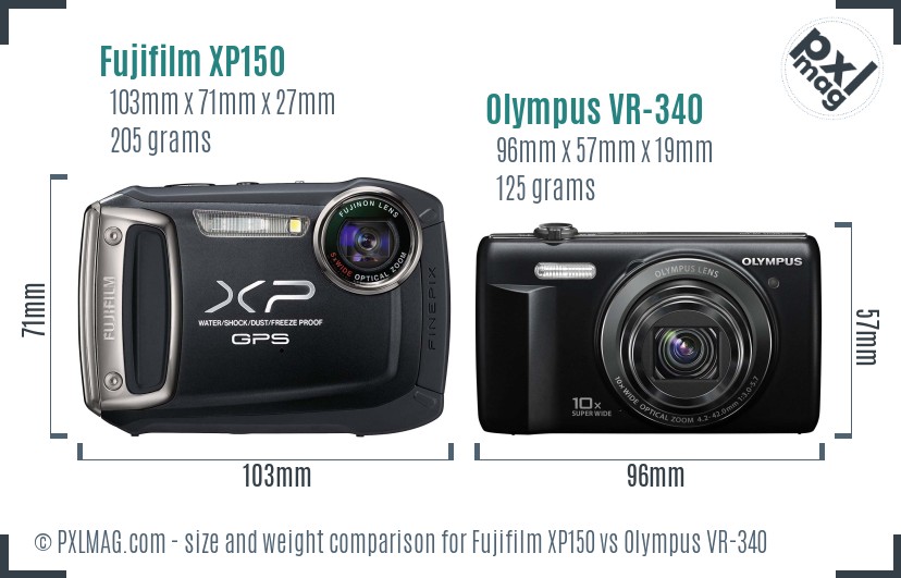 Fujifilm XP150 vs Olympus VR-340 size comparison