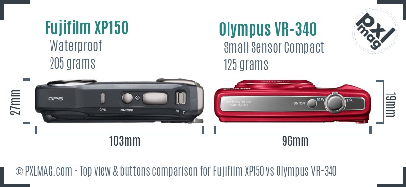 Fujifilm XP150 vs Olympus VR-340 top view buttons comparison