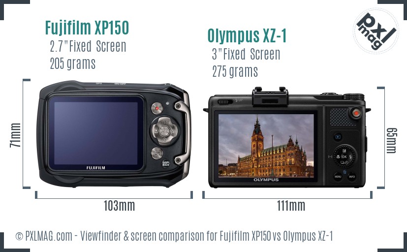 Fujifilm XP150 vs Olympus XZ-1 Screen and Viewfinder comparison