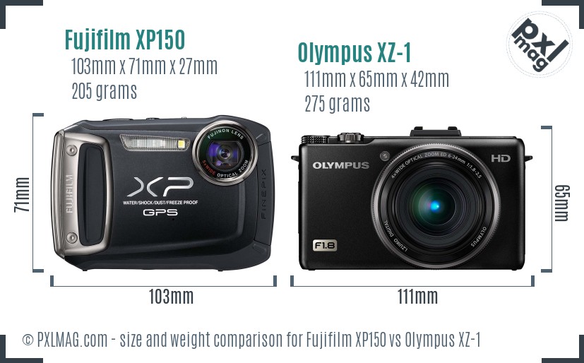 Fujifilm XP150 vs Olympus XZ-1 size comparison Fujifilm XP150 vs Olympus XZ-1 size comparison
