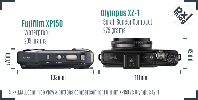 Fujifilm XP150 vs Olympus XZ-1 top view buttons comparison