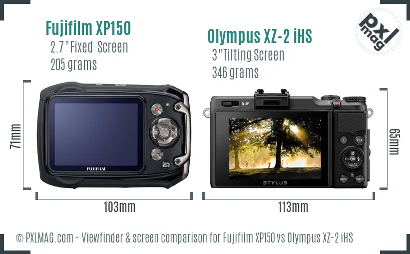 Fujifilm XP150 vs Olympus XZ-2 iHS Screen and Viewfinder comparison