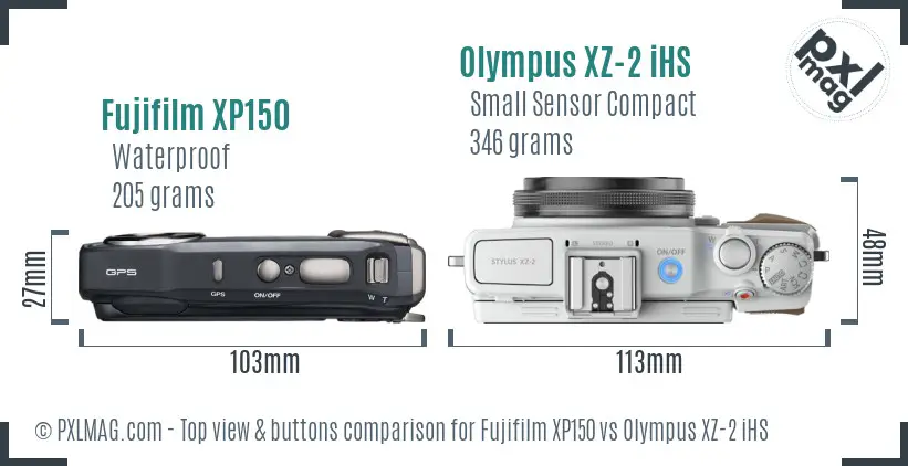 Fujifilm XP150 vs Olympus XZ-2 iHS top view buttons comparison