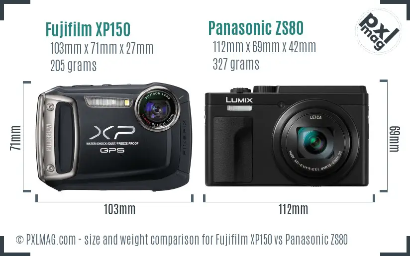Fujifilm XP150 vs Panasonic ZS80 size comparison