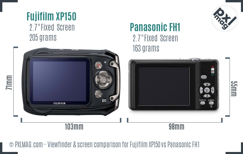 Fujifilm XP150 vs Panasonic FH1 Screen and Viewfinder comparison