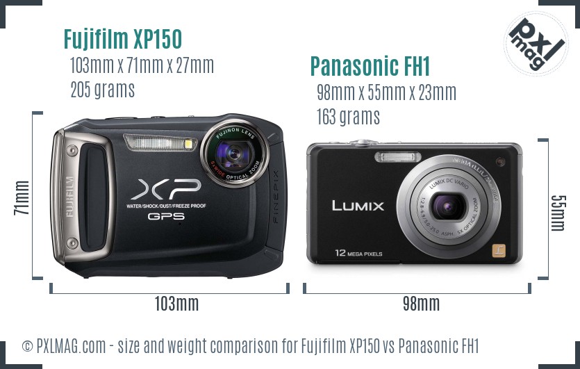 Fujifilm XP150 vs Panasonic FH1 size comparison