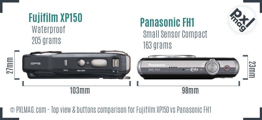 Fujifilm XP150 vs Panasonic FH1 top view buttons comparison