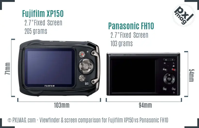 Fujifilm XP150 vs Panasonic FH10 Screen and Viewfinder comparison