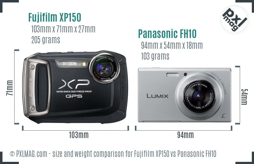 Fujifilm XP150 vs Panasonic FH10 size comparison