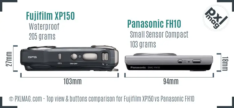 Fujifilm XP150 vs Panasonic FH10 top view buttons comparison