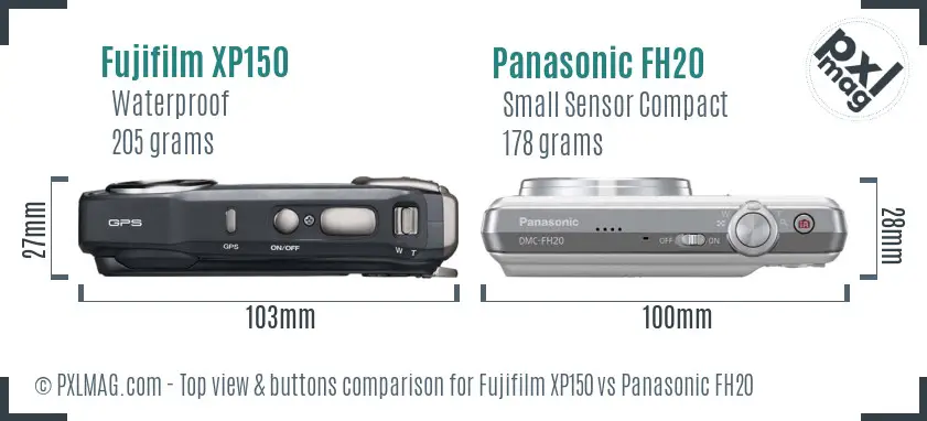 Fujifilm XP150 vs Panasonic FH20 top view buttons comparison
