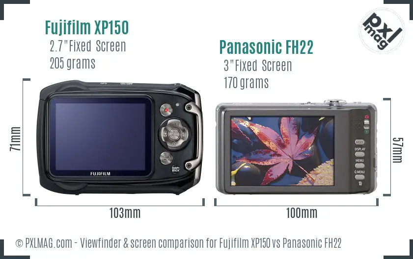 Fujifilm XP150 vs Panasonic FH22 Screen and Viewfinder comparison