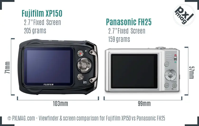 Fujifilm XP150 vs Panasonic FH25 Screen and Viewfinder comparison