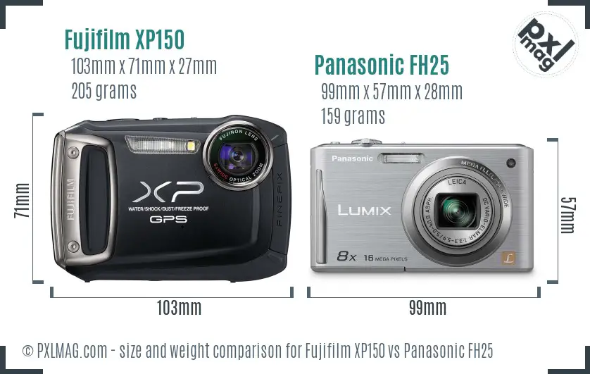 Fujifilm XP150 vs Panasonic FH25 size comparison