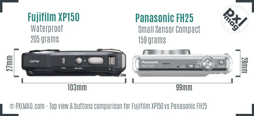 Fujifilm XP150 vs Panasonic FH25 top view buttons comparison