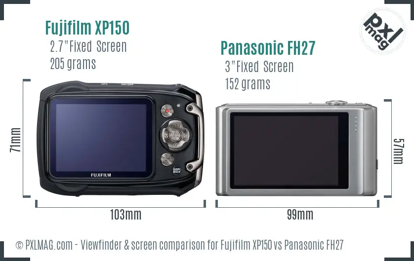 Fujifilm XP150 vs Panasonic FH27 Screen and Viewfinder comparison