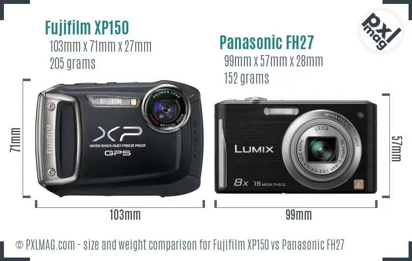 Fujifilm XP150 vs Panasonic FH27 size comparison