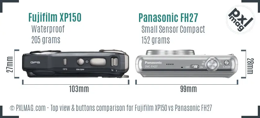 Fujifilm XP150 vs Panasonic FH27 top view buttons comparison