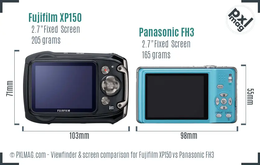 Fujifilm XP150 vs Panasonic FH3 Screen and Viewfinder comparison