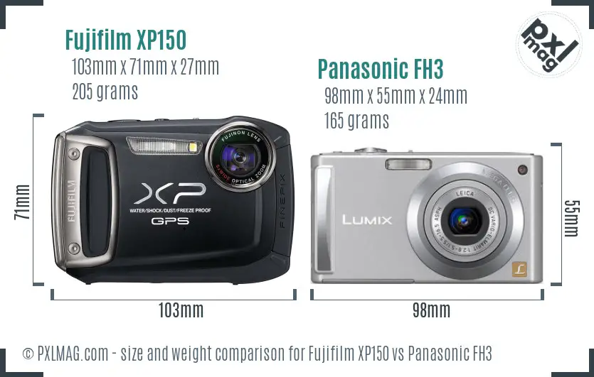 Fujifilm XP150 vs Panasonic FH3 size comparison