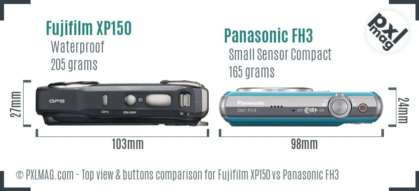 Fujifilm XP150 vs Panasonic FH3 top view buttons comparison