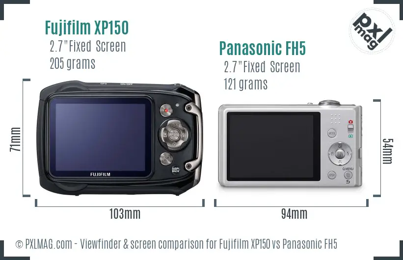 Fujifilm XP150 vs Panasonic FH5 Screen and Viewfinder comparison