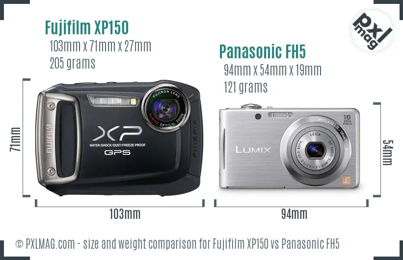 Fujifilm XP150 vs Panasonic FH5 size comparison